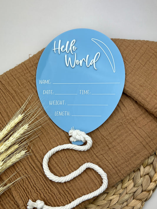 Acrylic Balloon Announcement Plaque - Birth Details