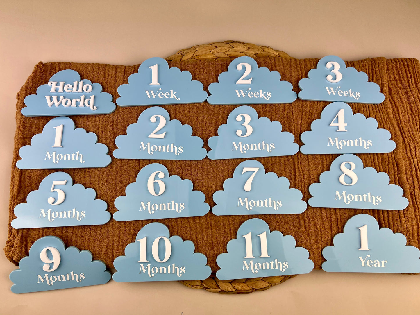 Cloud Baby Milestone Discs - 3D/Print Combo Acrylic (Set 16)