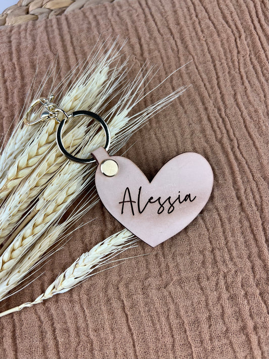 Personalised Leather Heart Keyring