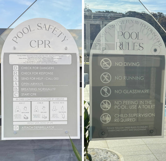 Double Sided Pool CPR Safety/Pool Rules Sign - Arch