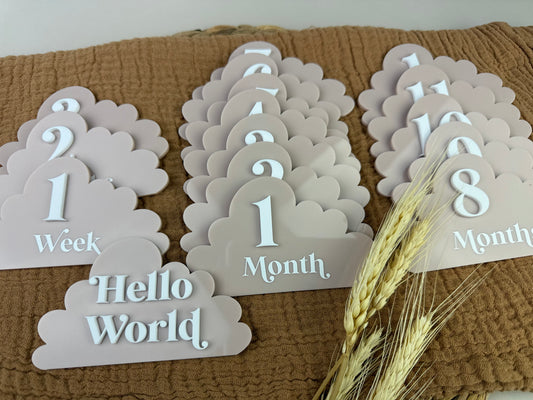 Cloud Baby Milestone Discs - 3D/Print Combo Acrylic (Set 16)