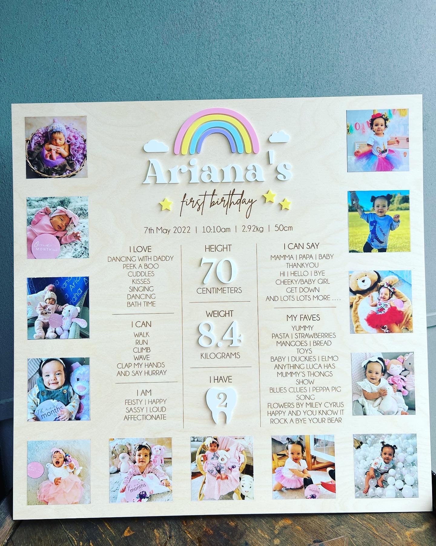 Square First Birthday Photo Board (Rainbow)