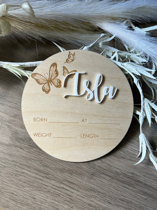 Birth Announcement Plaque - (Butterflies)