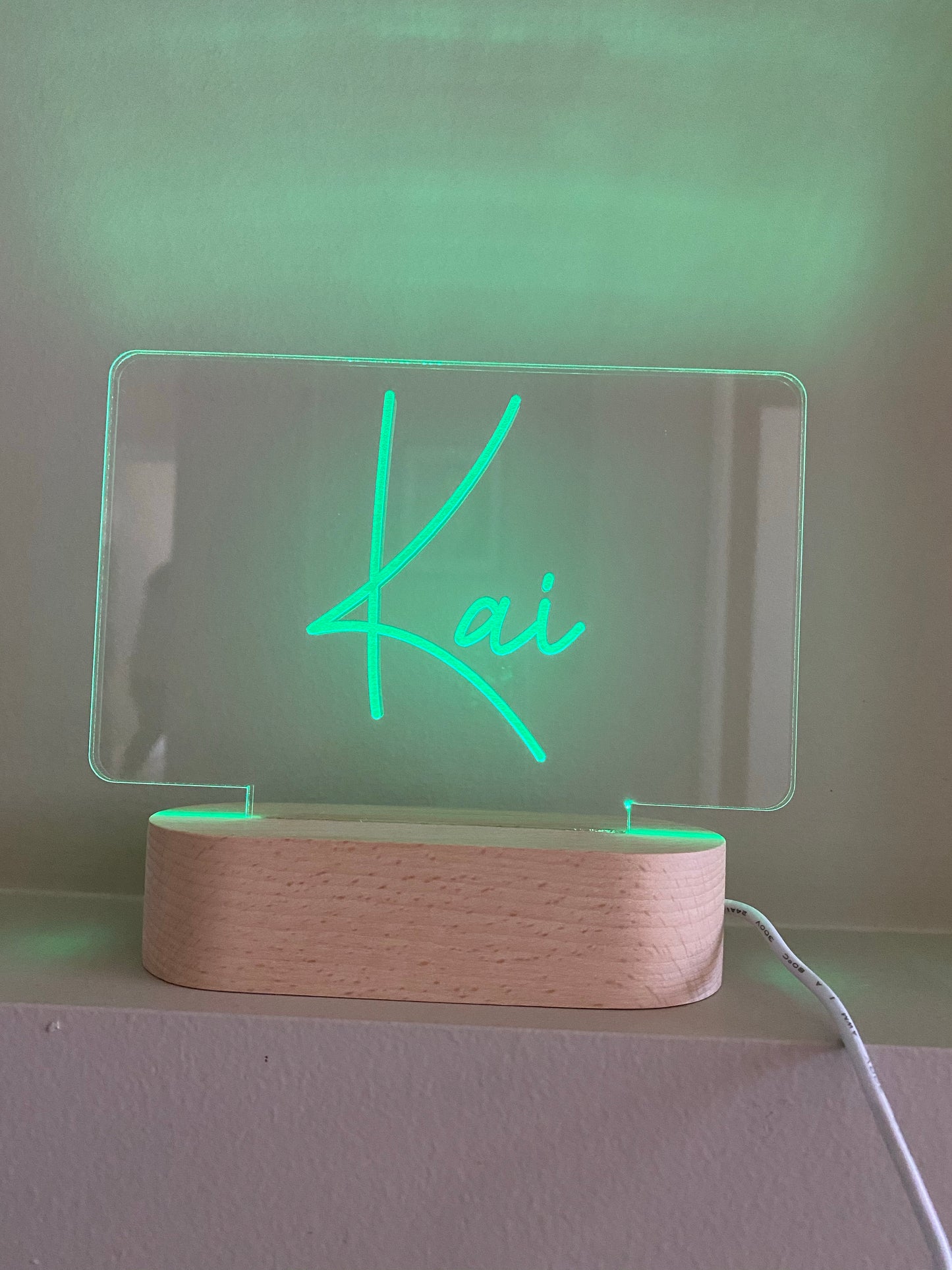 Personalised Name Night Light - Beech (Multi Coloured Light)