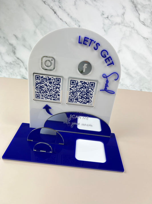 Social Media Sign with Square Reader + Business Card Holder (Arch)