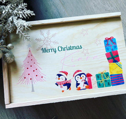 Printed Christmas Eve Box - Penguin Design