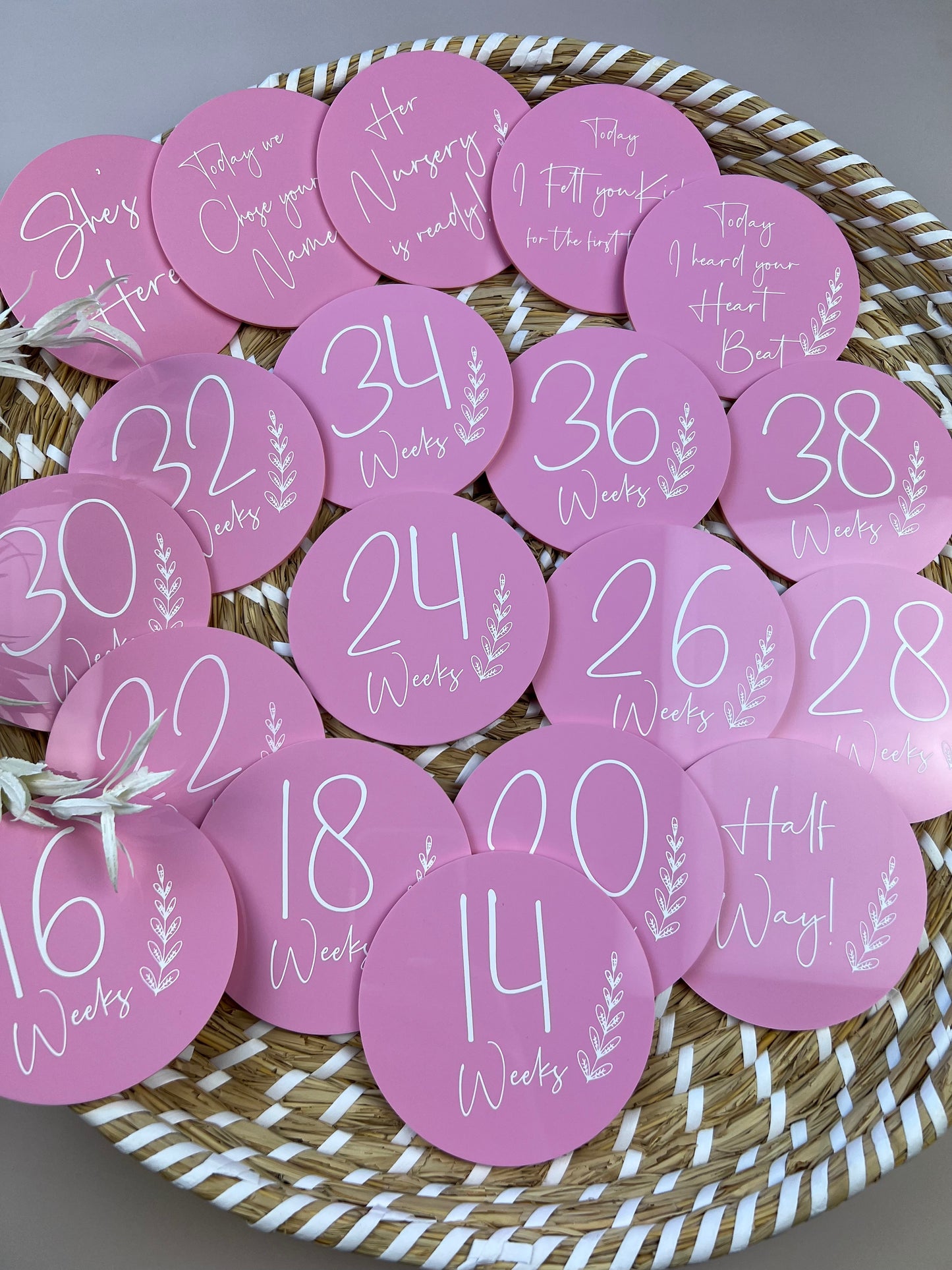 Acrylic Pregnancy Milestone Discs - Printed Text (Set 18)