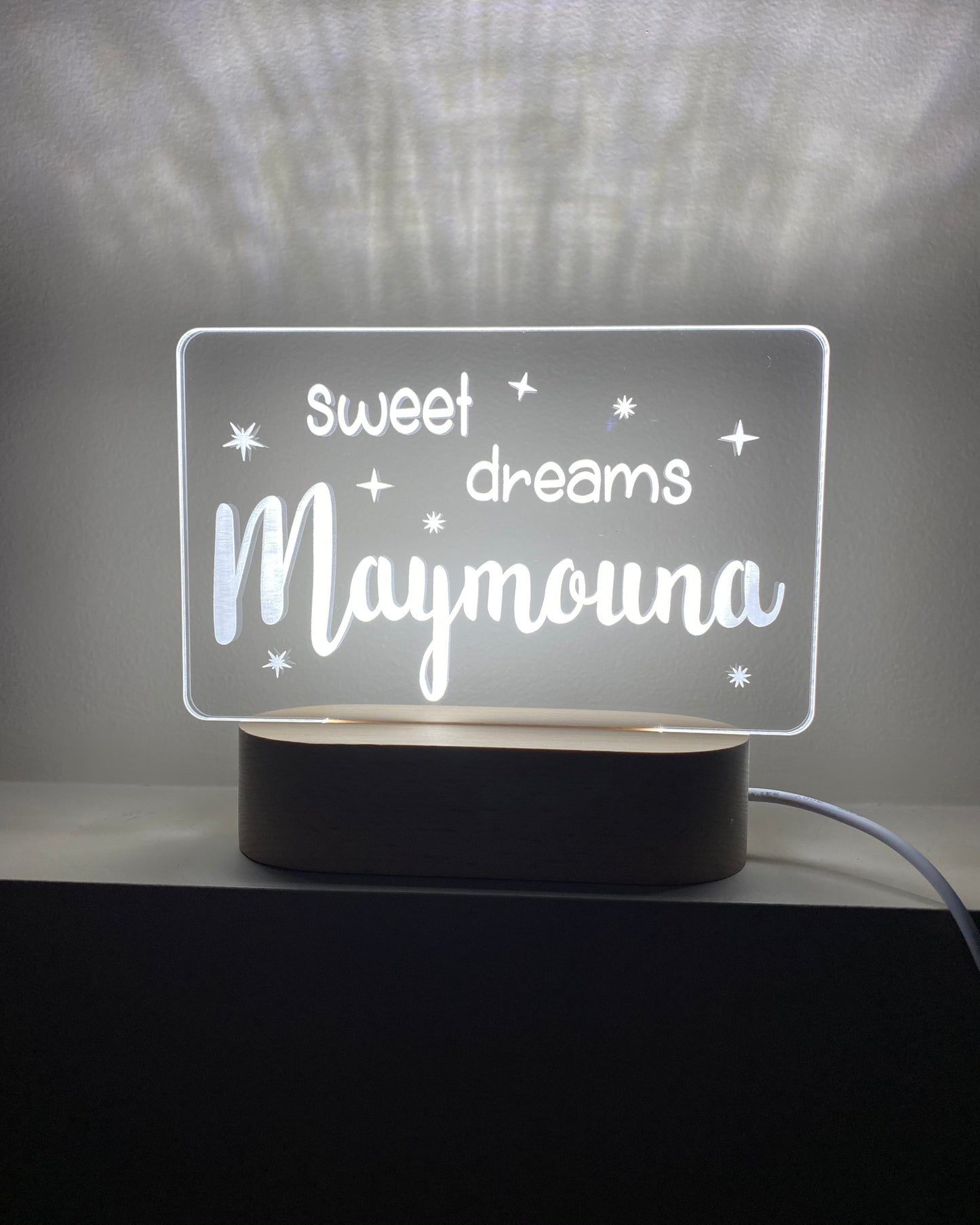 Personalised Name Night Light - Beech (White Light)