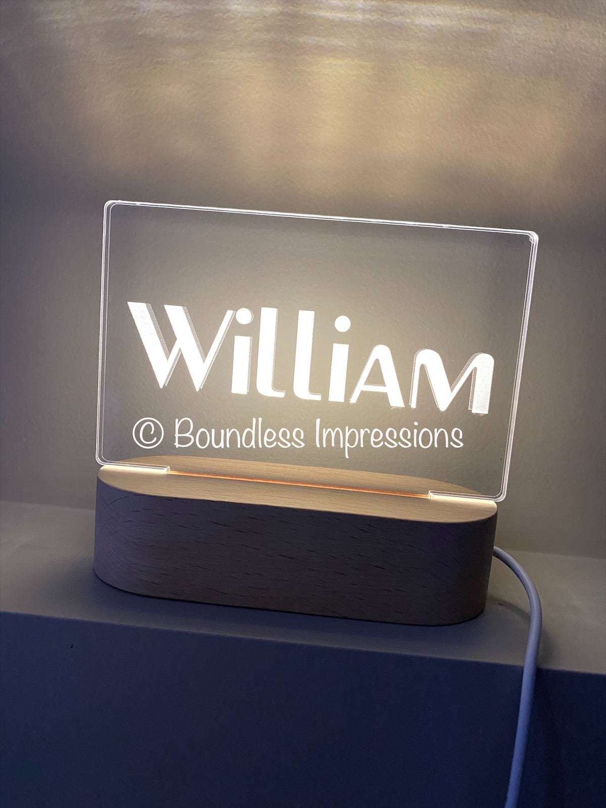 Personalised Name Night Light - Beech (White Light)