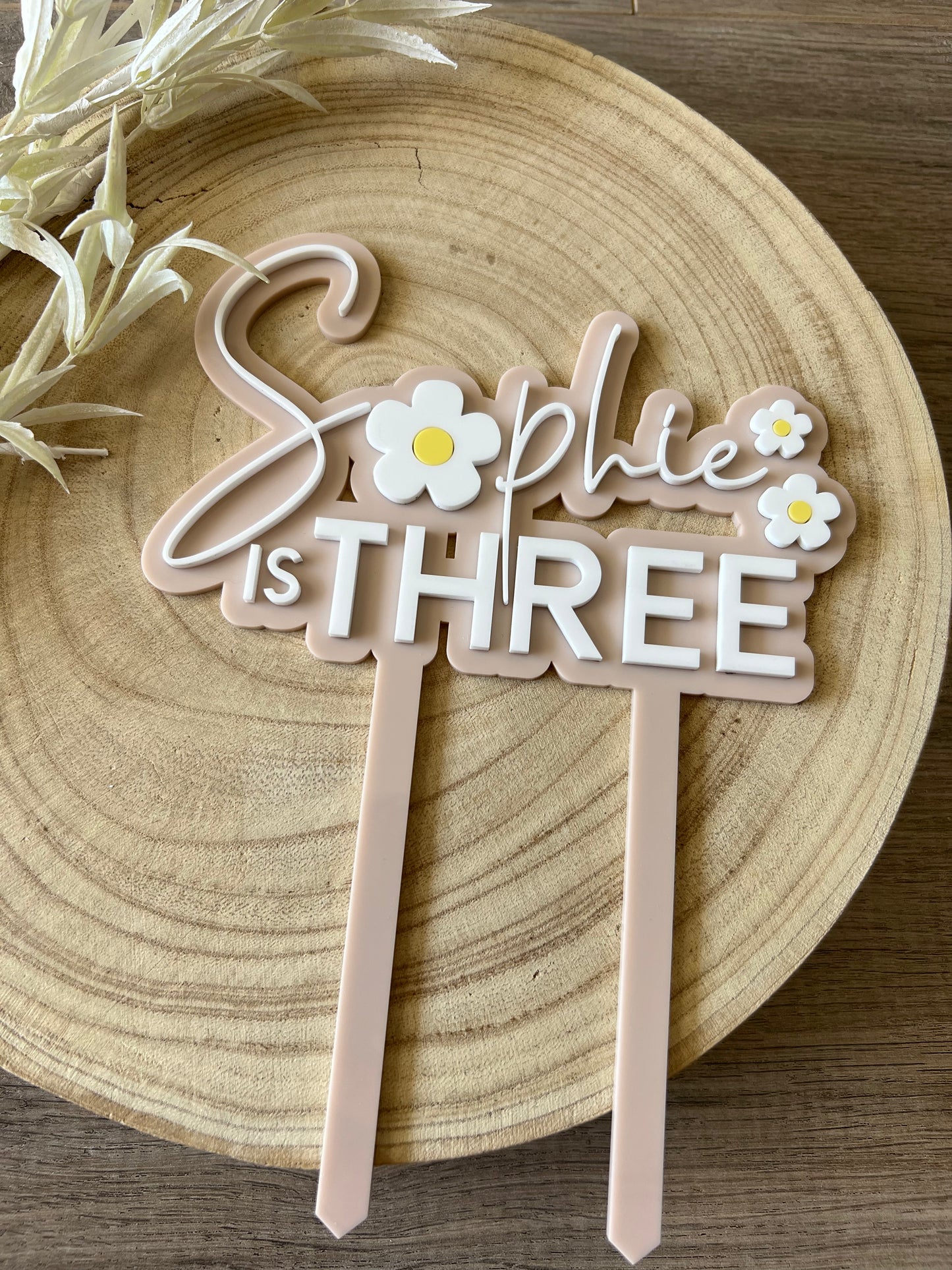 2 Layer 'Daisy Style' Acrylic Cake Topper