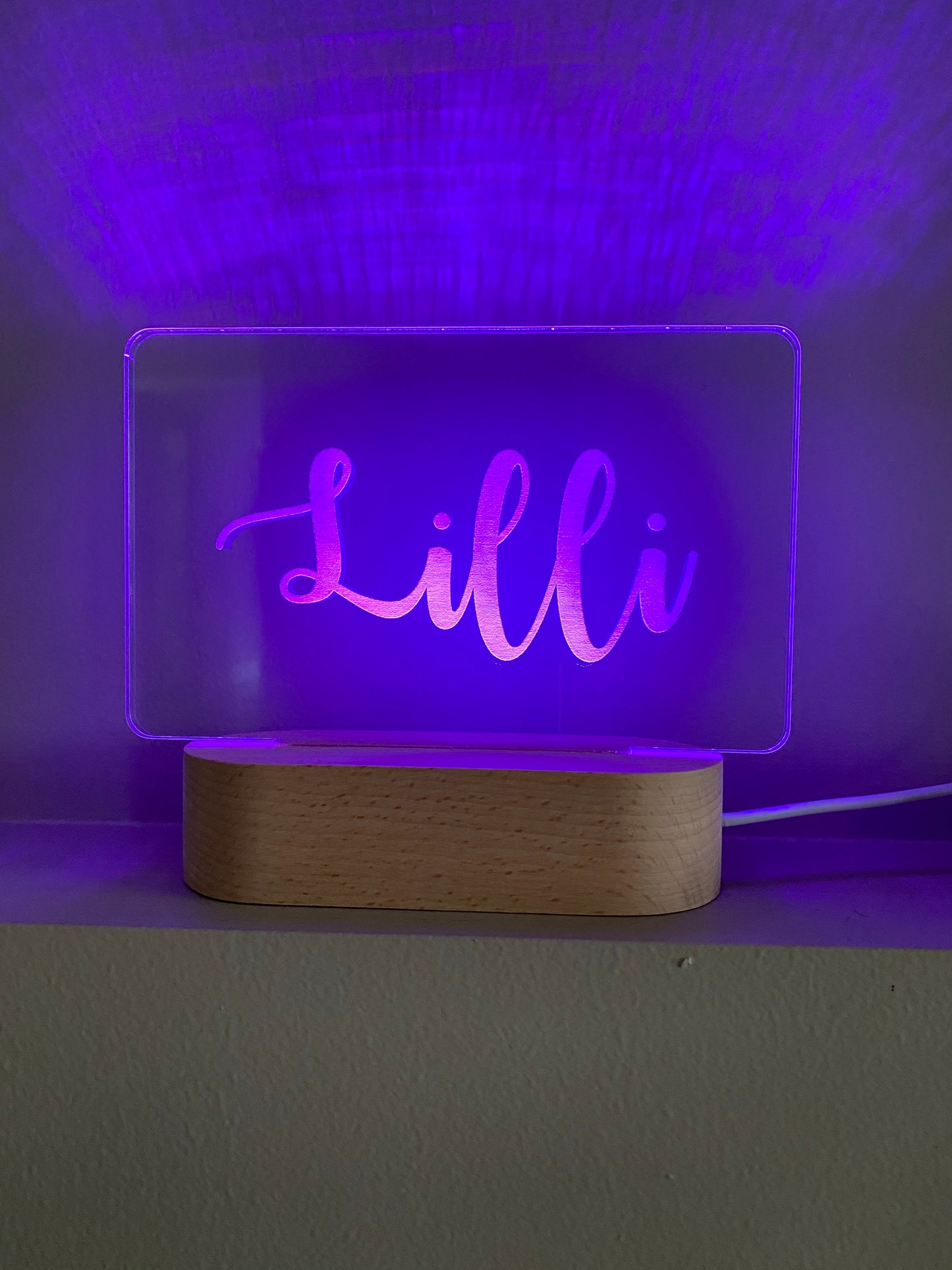 Personalised Name Night Light - Beech (Multi Coloured Light)