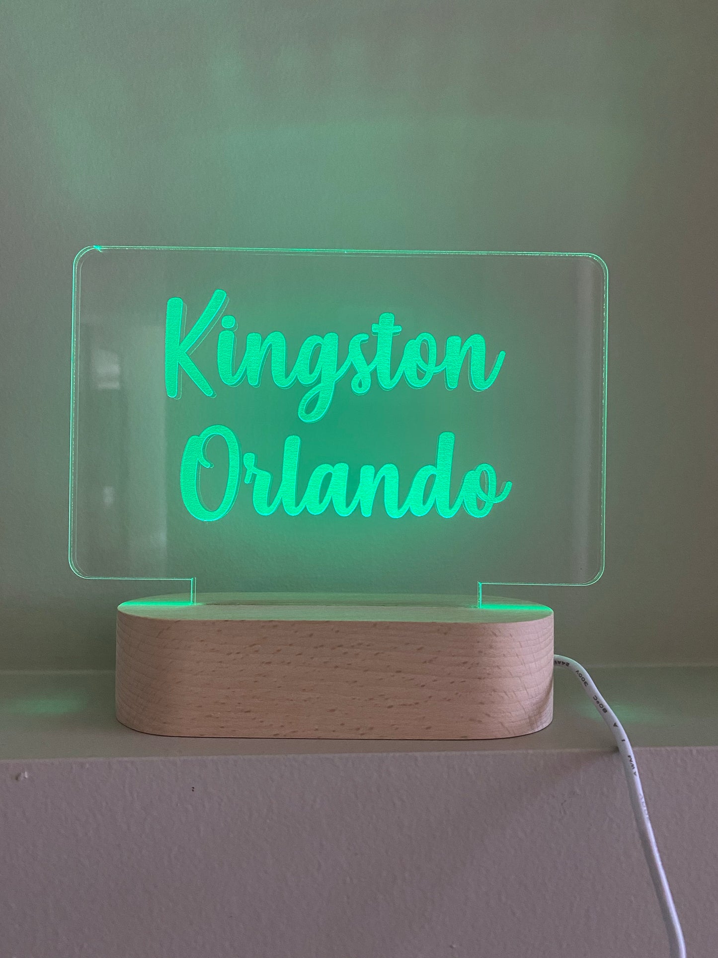 Personalised Name Night Light - Beech (Multi Coloured Light)