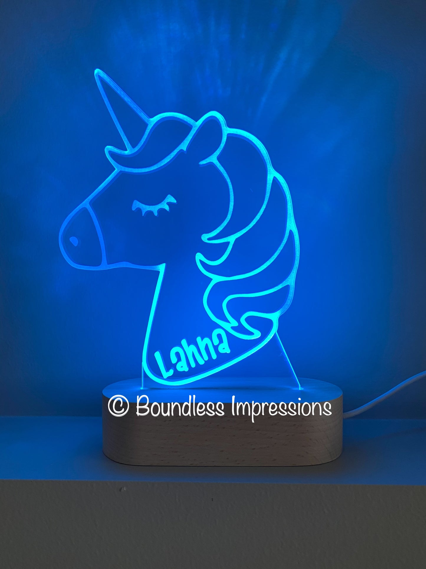 Personalised Engraved + Cutout Character Night Light - Beech (Multi Coloured Light)