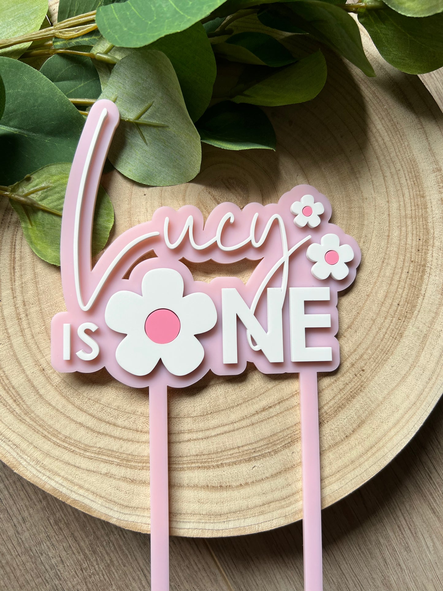 2 Layer 'Daisy Style' Acrylic Cake Topper