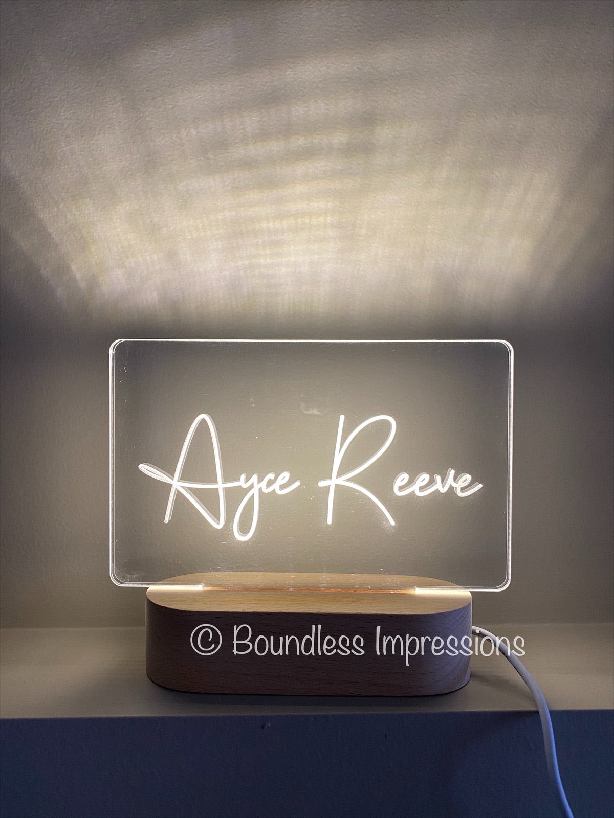 Personalised Name Night Light - Beech (White Light)