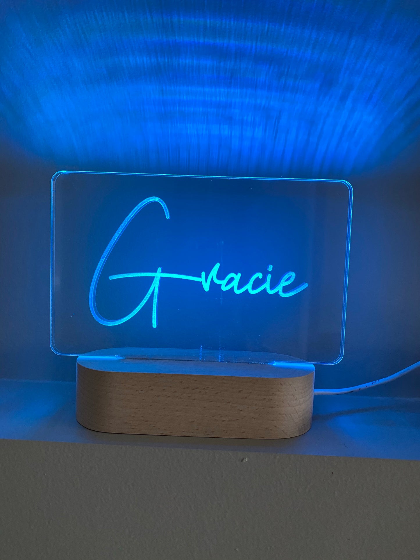 Personalised Name Night Light - Beech (Multi Coloured Light)