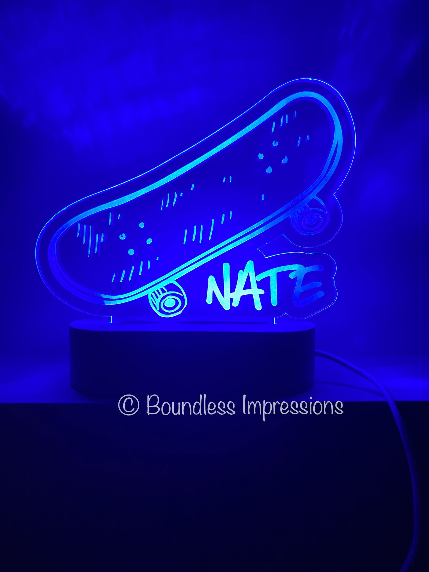 Personalised Engraved + Cutout Character Night Light - Beech (Multi Coloured Light)