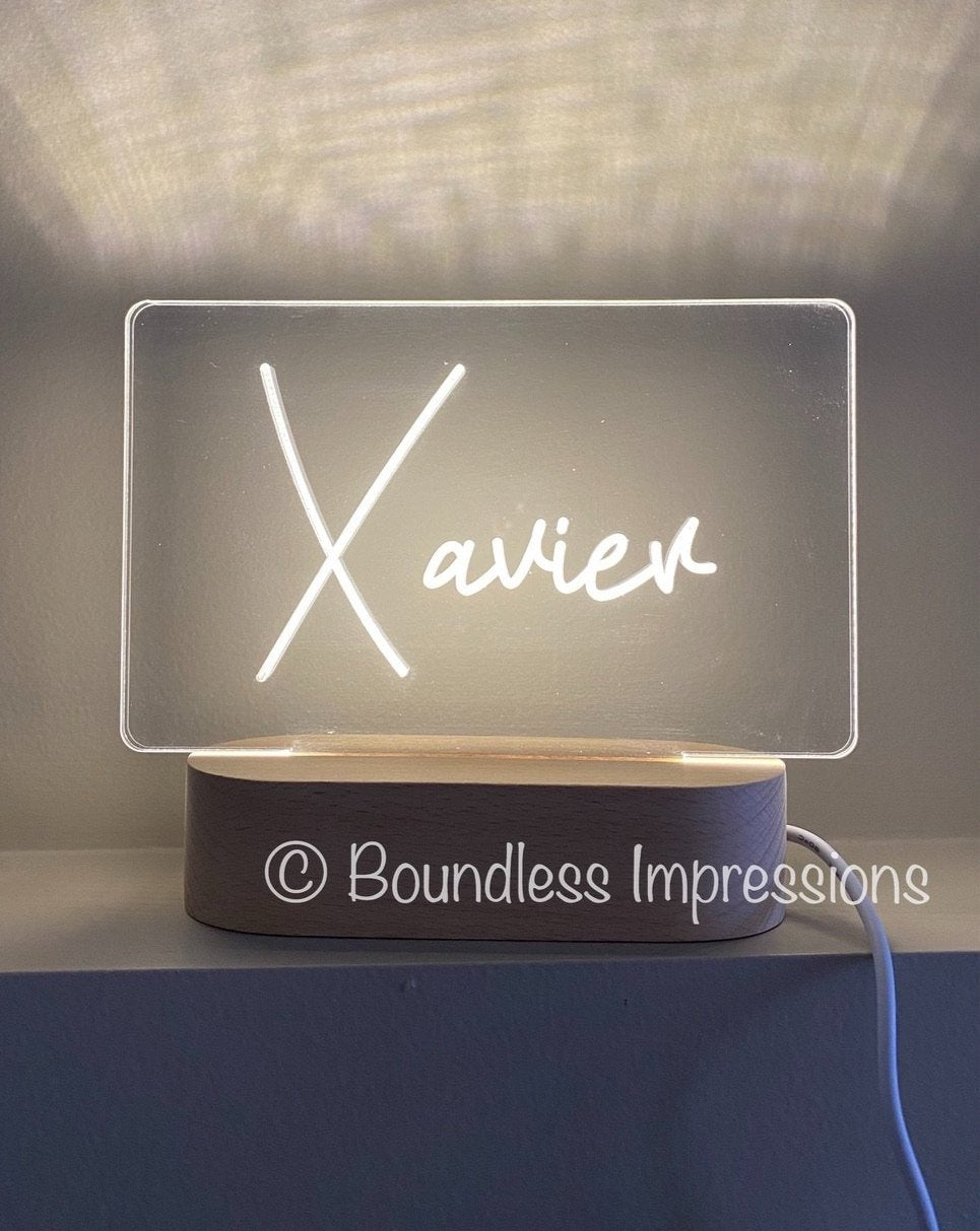 Personalised Name Night Light - Beech (White Light)