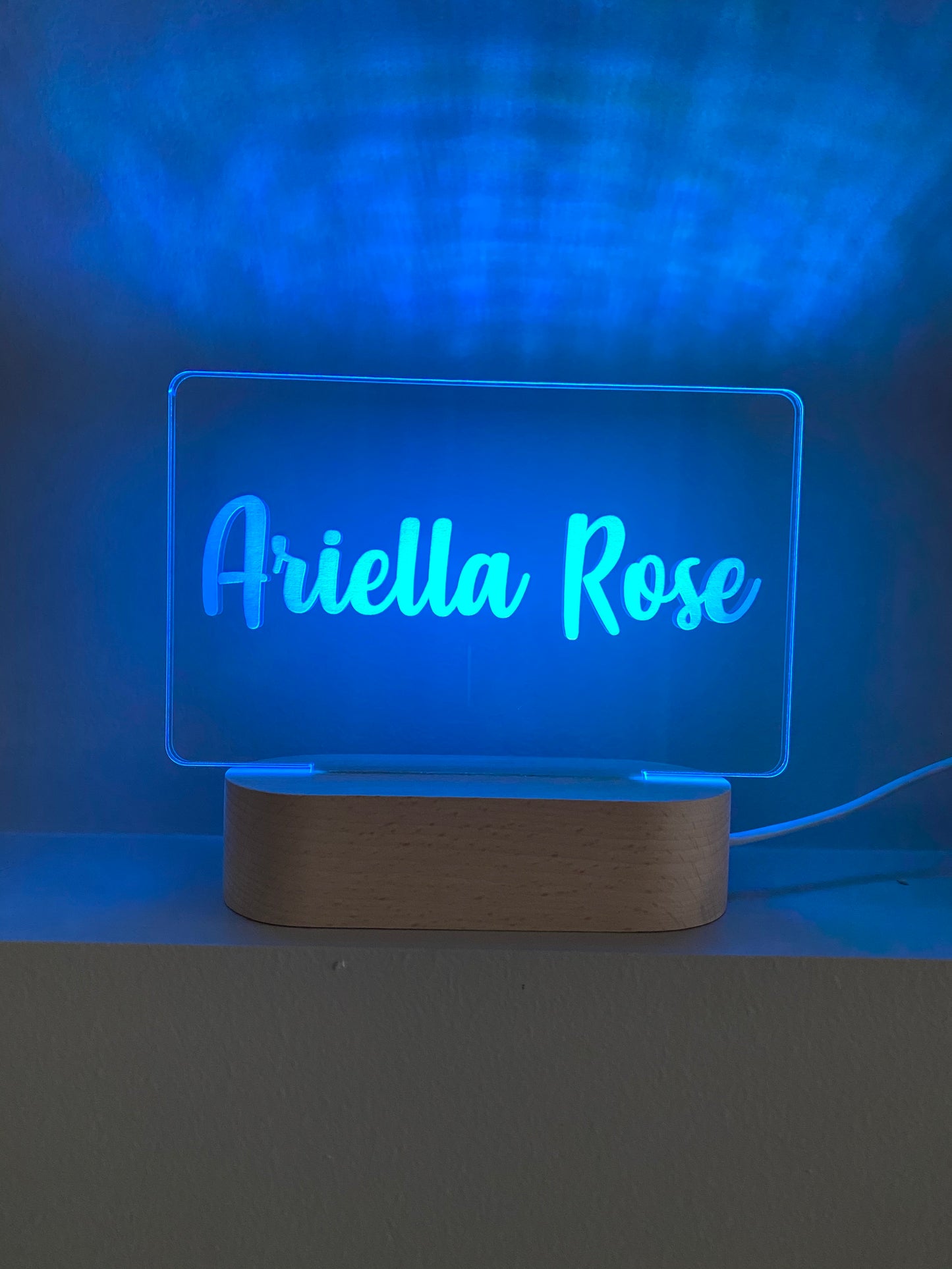 Personalised Name Night Light - Beech (Multi Coloured Light)