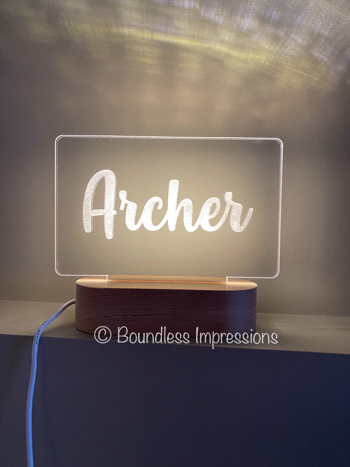 Personalised Name Night Light - Beech (White Light)