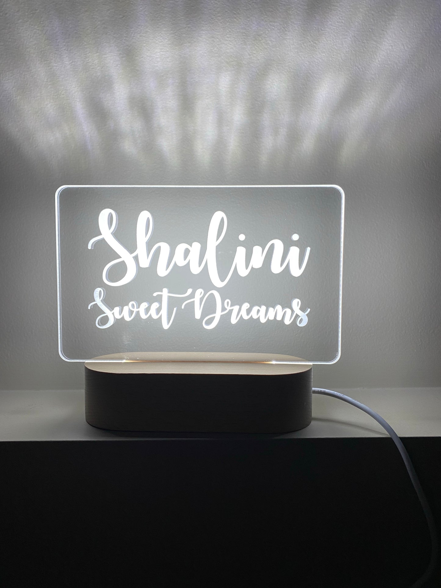 Personalised Name Night Light - Beech (White Light)