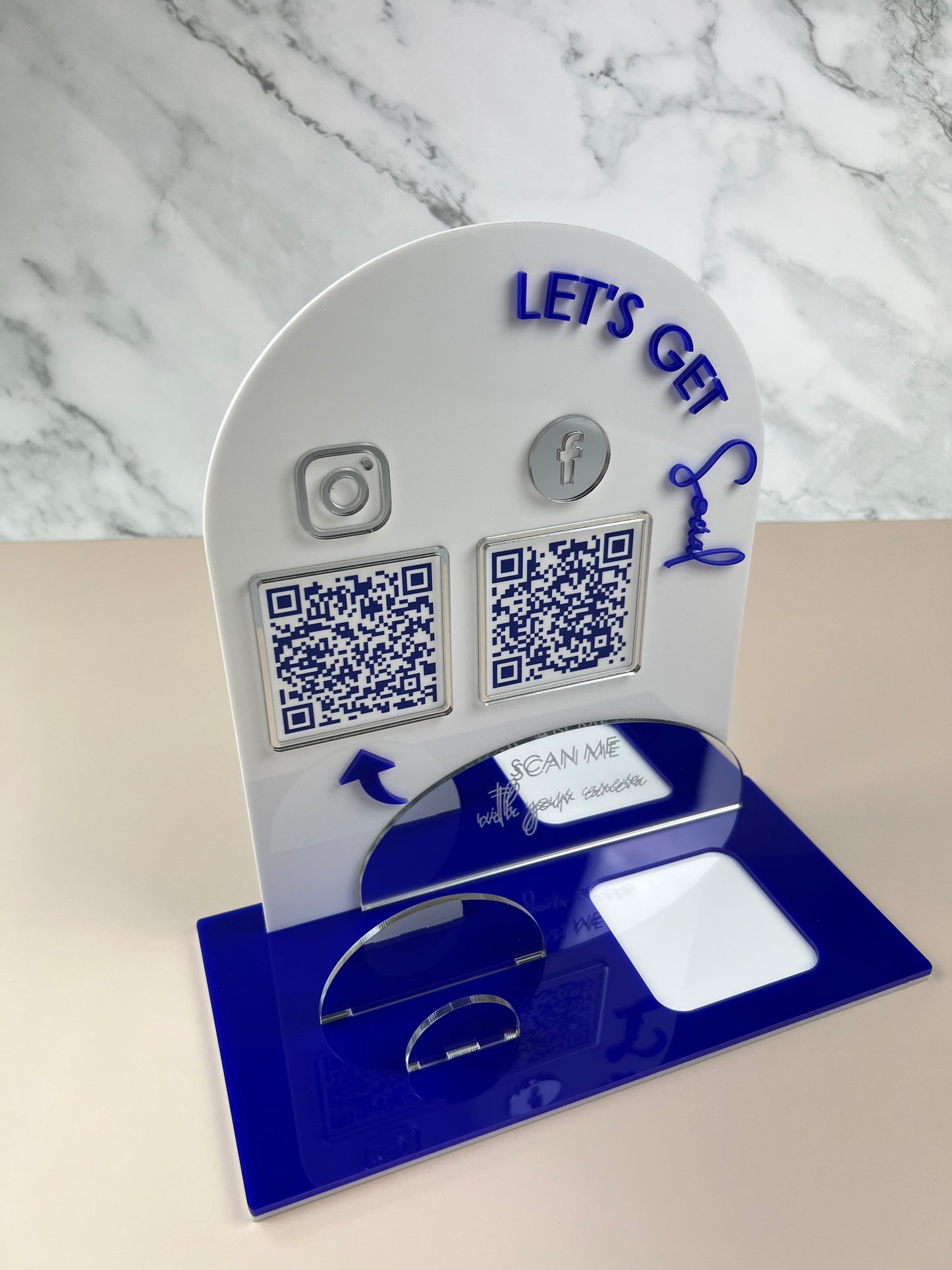 Social Media Sign with Square Reader + Business Card Holder (Arch)
