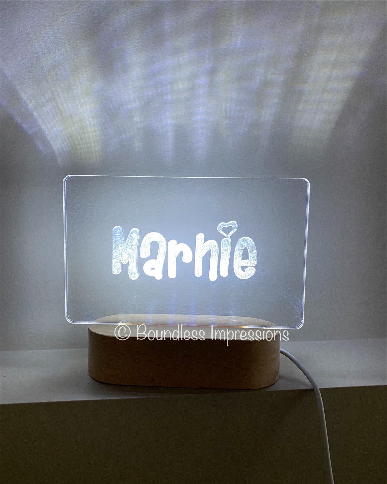 Personalised Name Night Light - Beech (White Light)