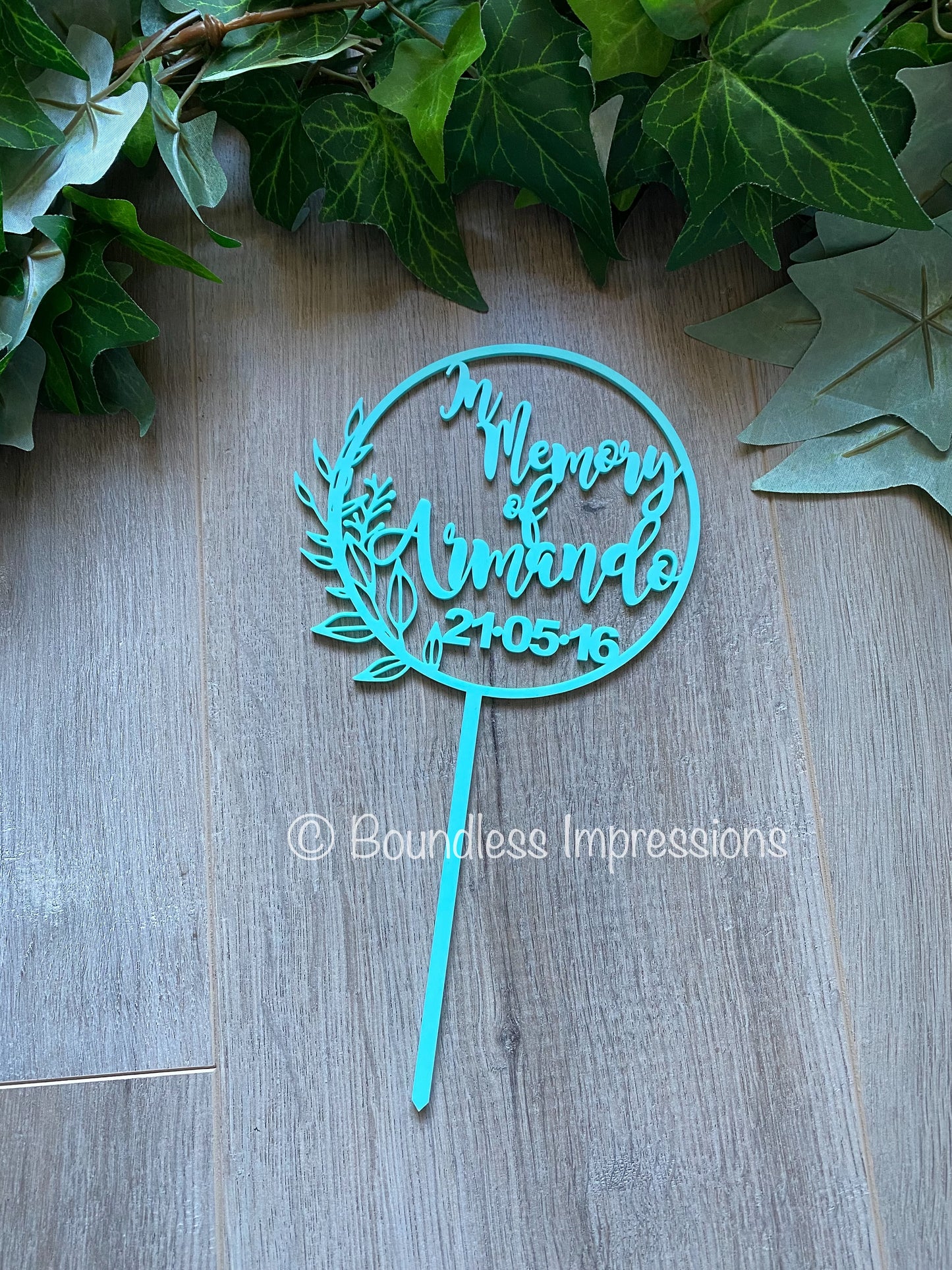 Memorial Cake Topper - Round Botanical Design