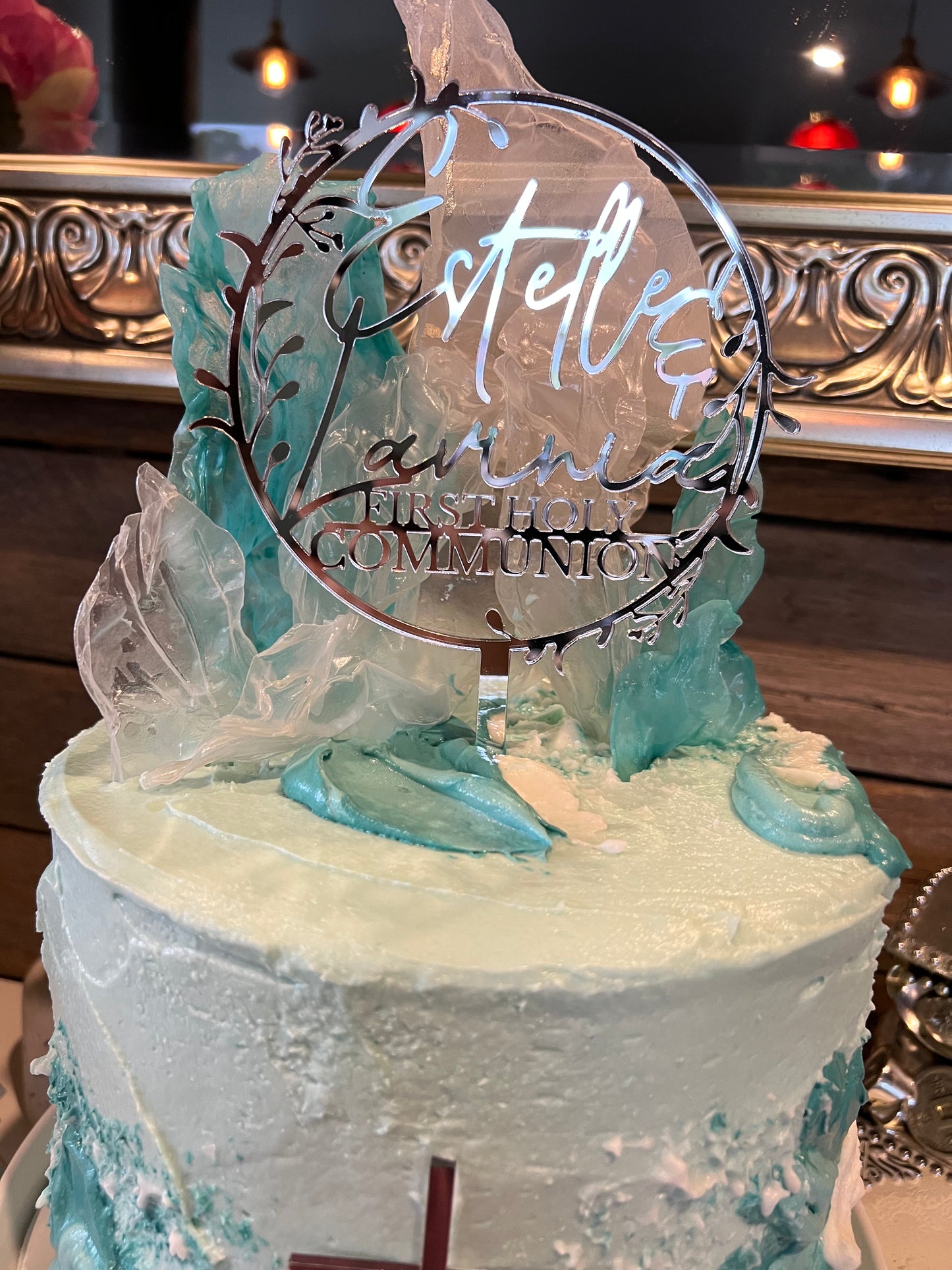 Round Botanical Acrylic Cake Topper