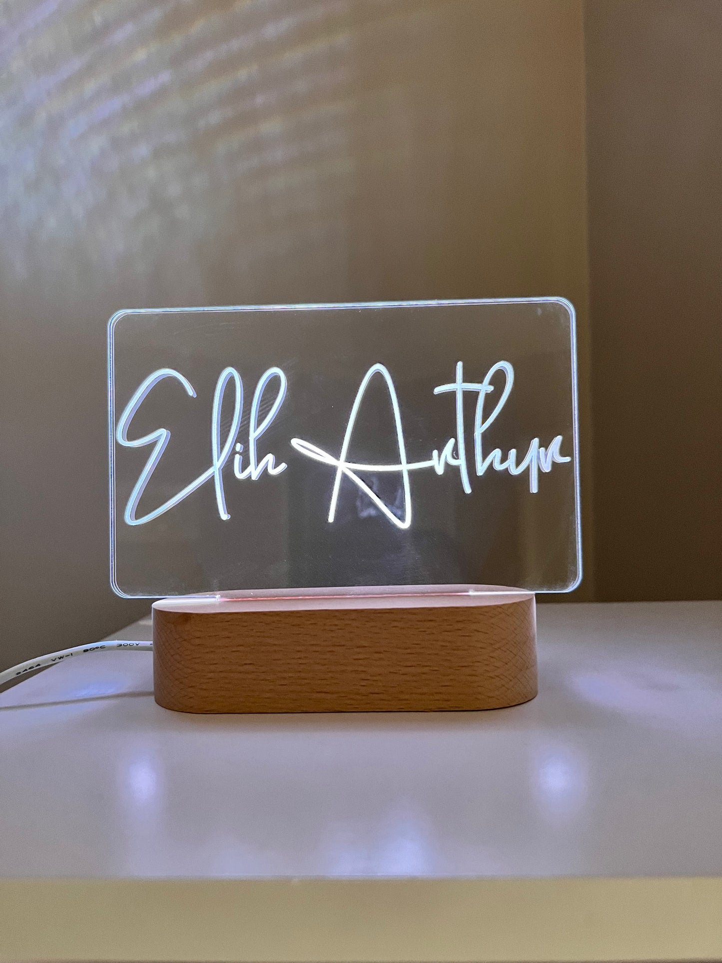 Personalised Name Night Light - Beech (White Light)