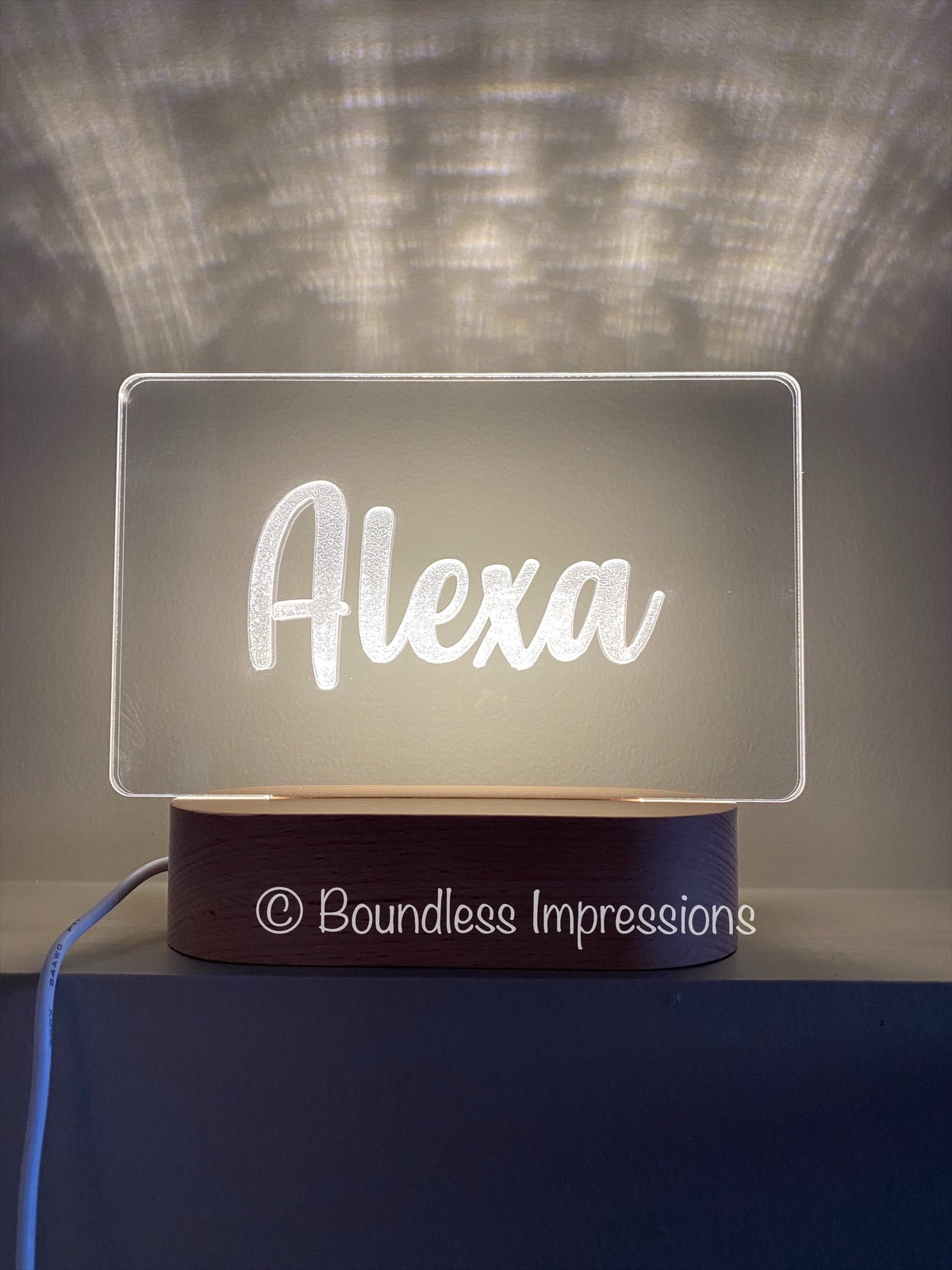 Personalised Name Night Light - Beech (White Light)