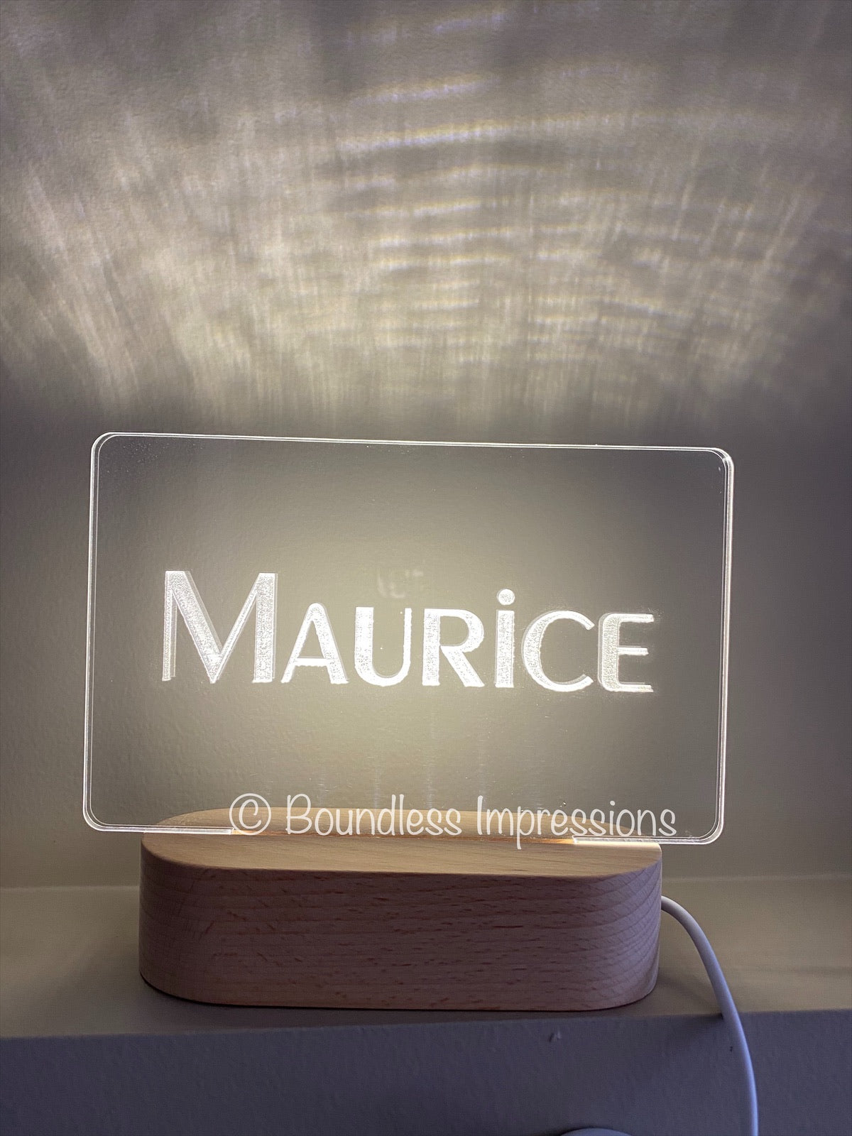 Personalised Name Night Light - Beech (White Light)