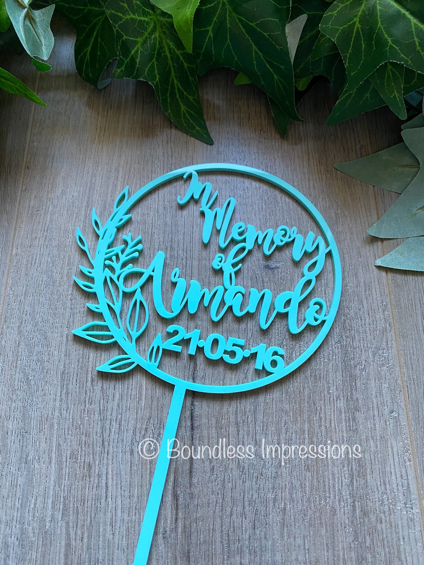 Memorial Cake Topper - Round Botanical Design