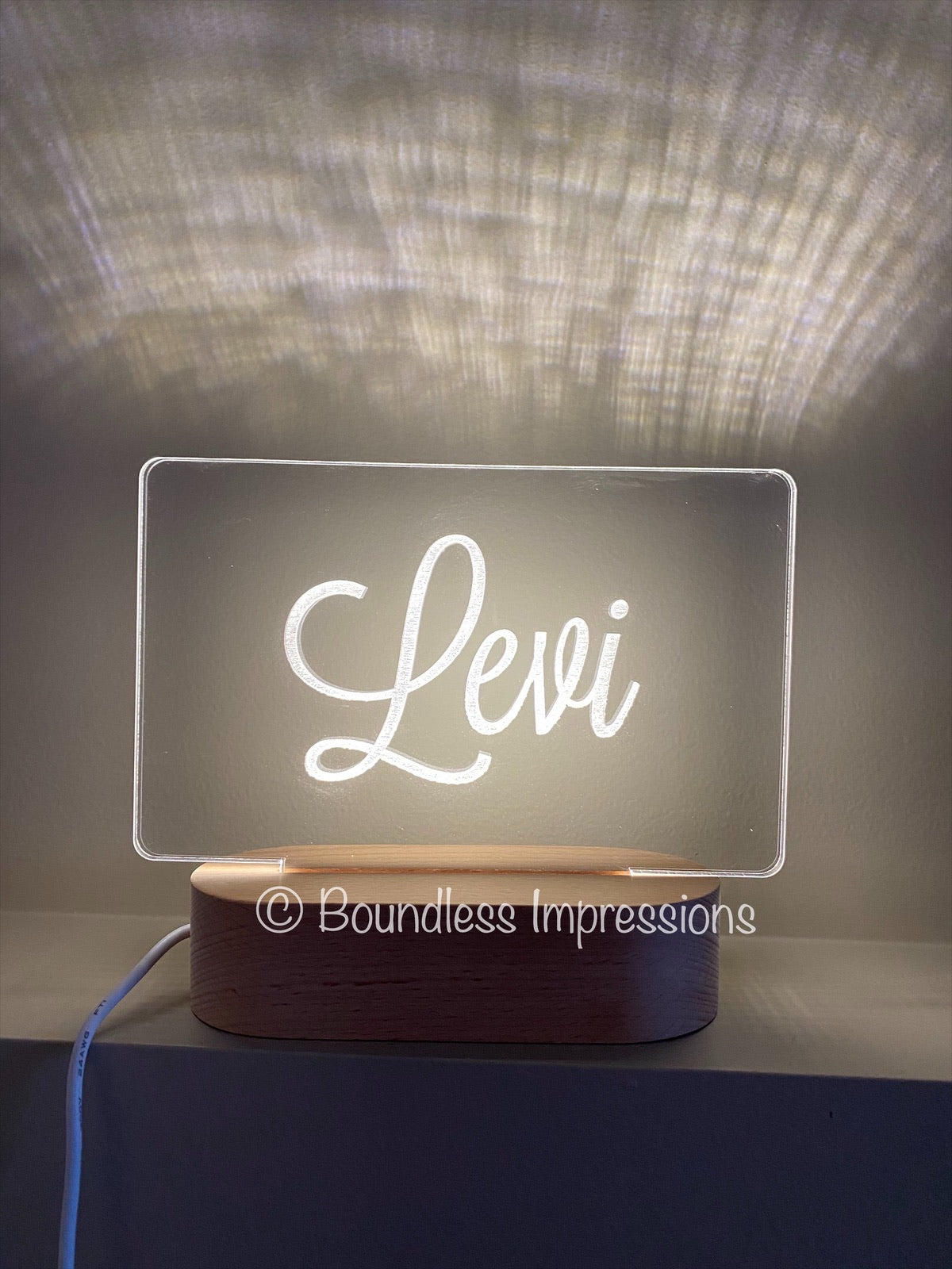 Personalised Name Night Light - Beech (White Light)