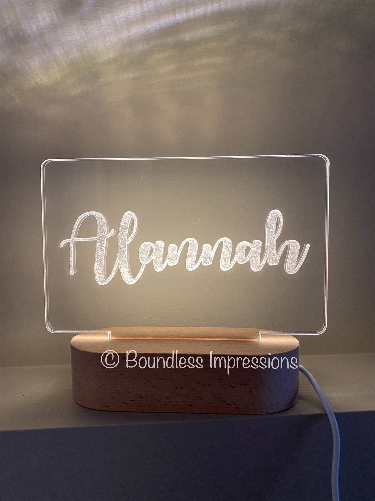 Personalised Name Night Light - Beech (White Light)