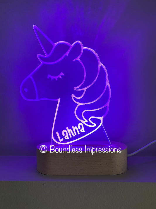 Personalised Engraved + Cutout Character Night Light - Beech (Multi Coloured Light)