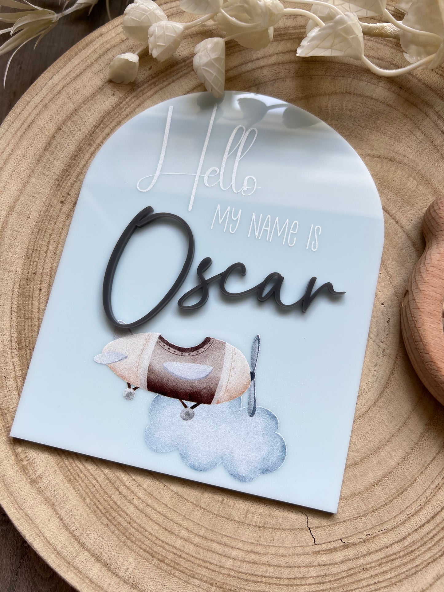 Acrylic Arch Birth Announcement Plaque (Airplane)