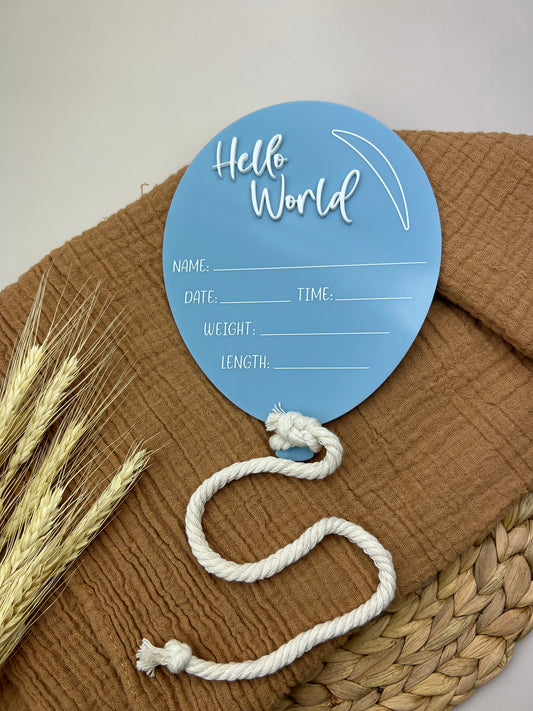 Acrylic Balloon Announcement Plaque - Birth Details