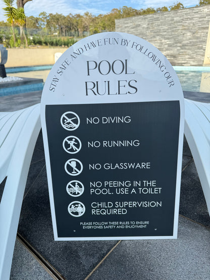Double Sided Pool CPR Safety/Pool Rules Sign - Arch