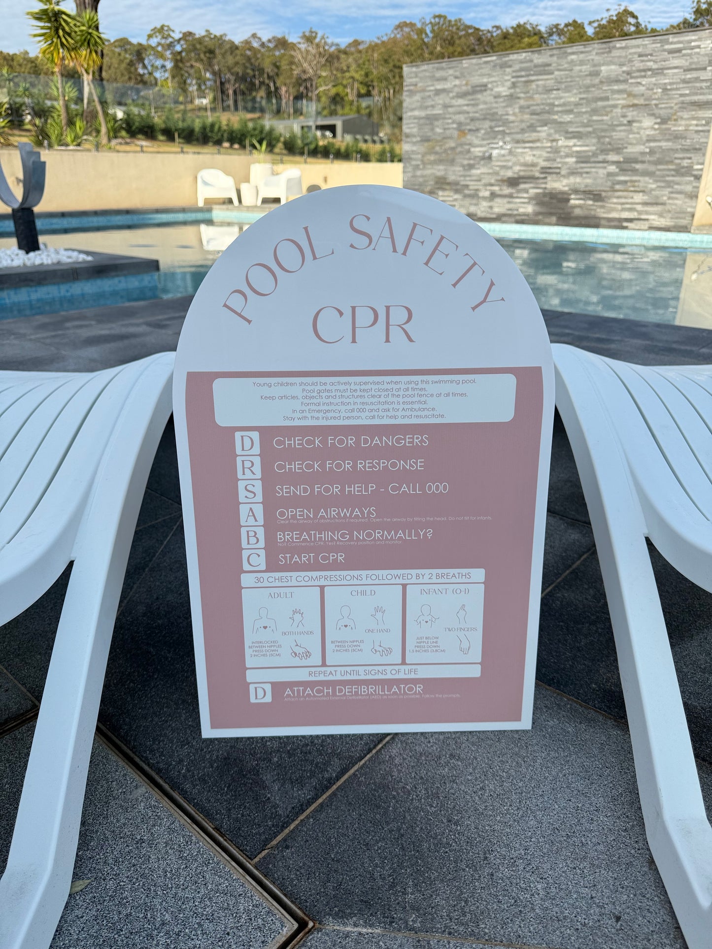 Double Sided Pool CPR Safety/Pool Rules Sign - Arch