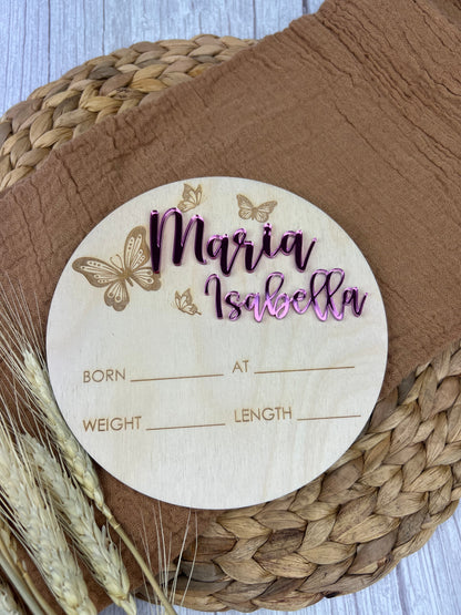 Birth Announcement Plaque - (Butterflies)