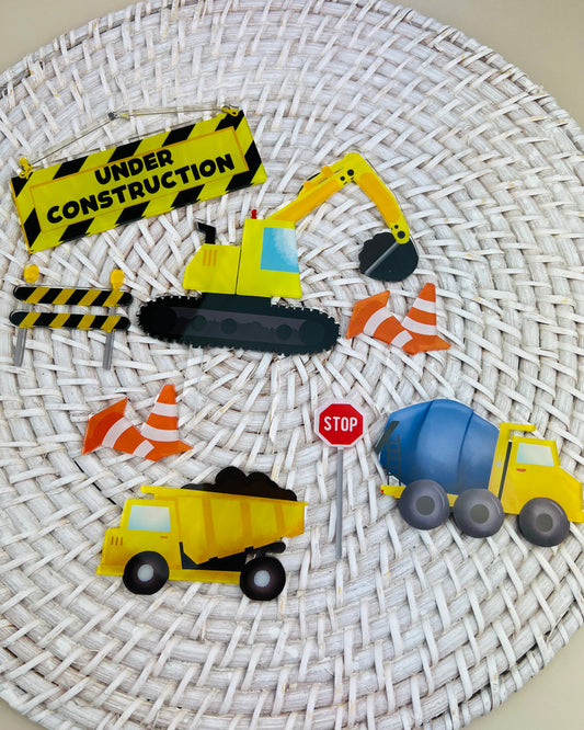 Printed Cake Topper Set - Construction