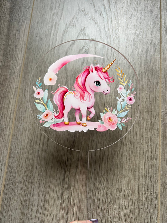Printed Floral Unicorn Cake Topper