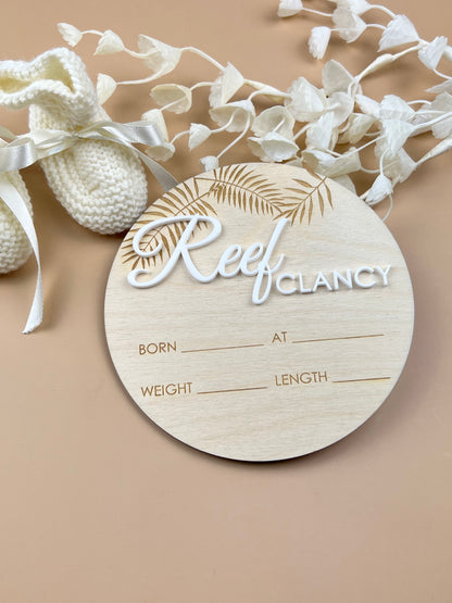 Birth Announcement Plaque - (Large Ferns)