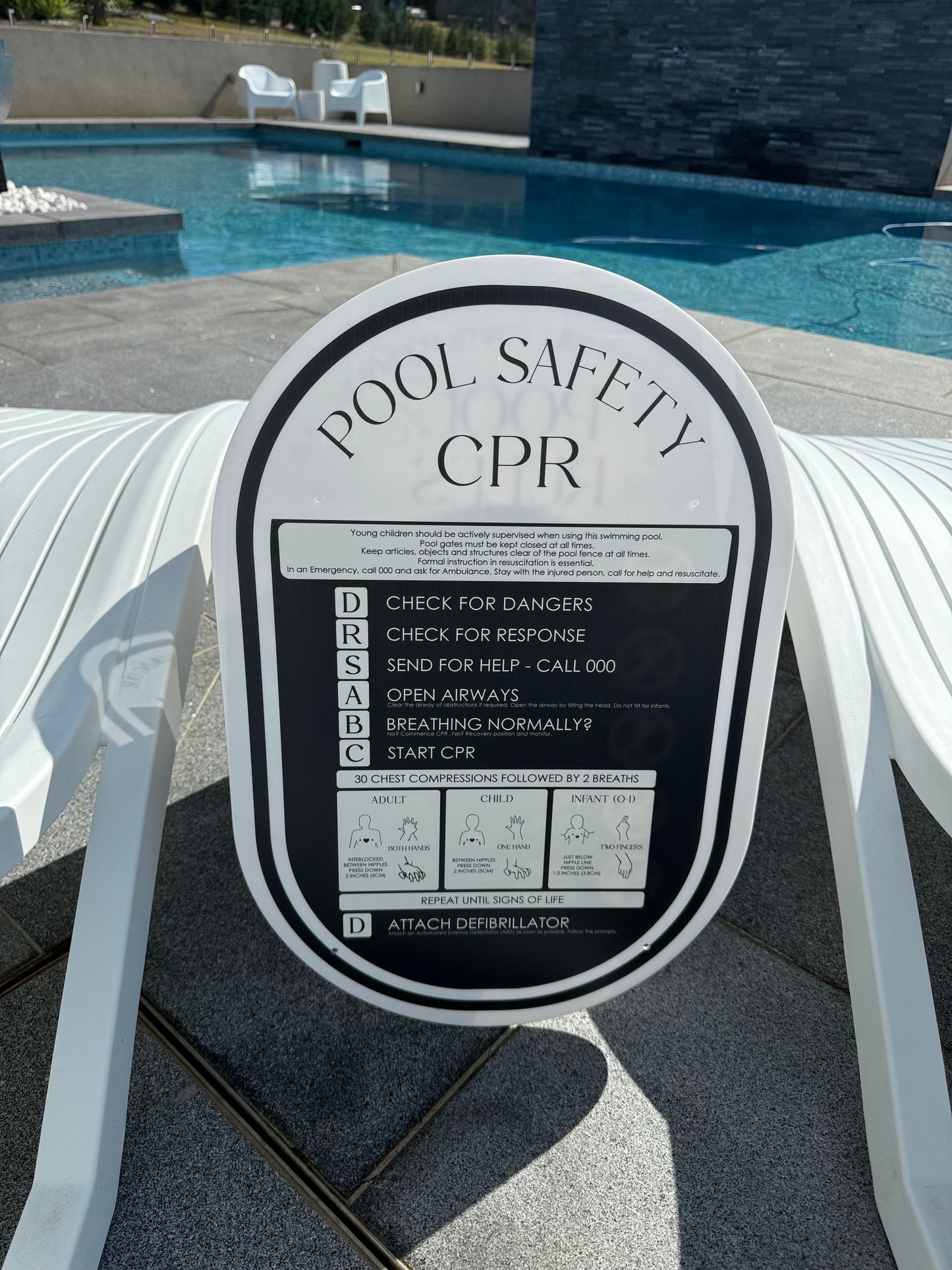 Double Sided Pool CPR Safety/Pool Rules Sign - Oval