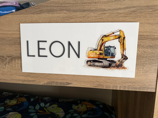 Construction Name Plaque with 3D Excavator