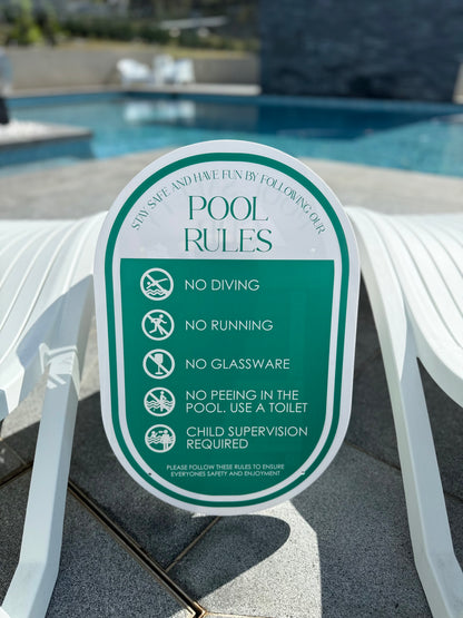 Double Sided Pool CPR Safety/Pool Rules Sign - Oval