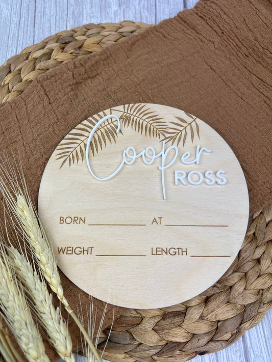 Birth Announcement Plaque - (Large Ferns)