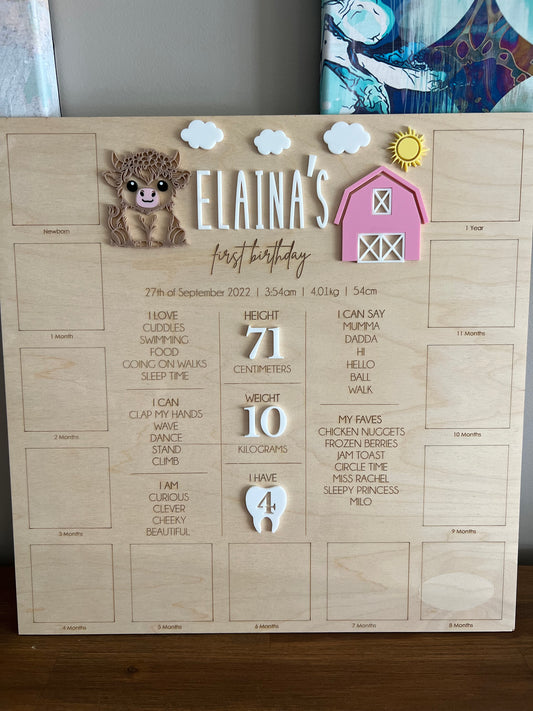 Square First Birthday Photo Board (Farmyard)