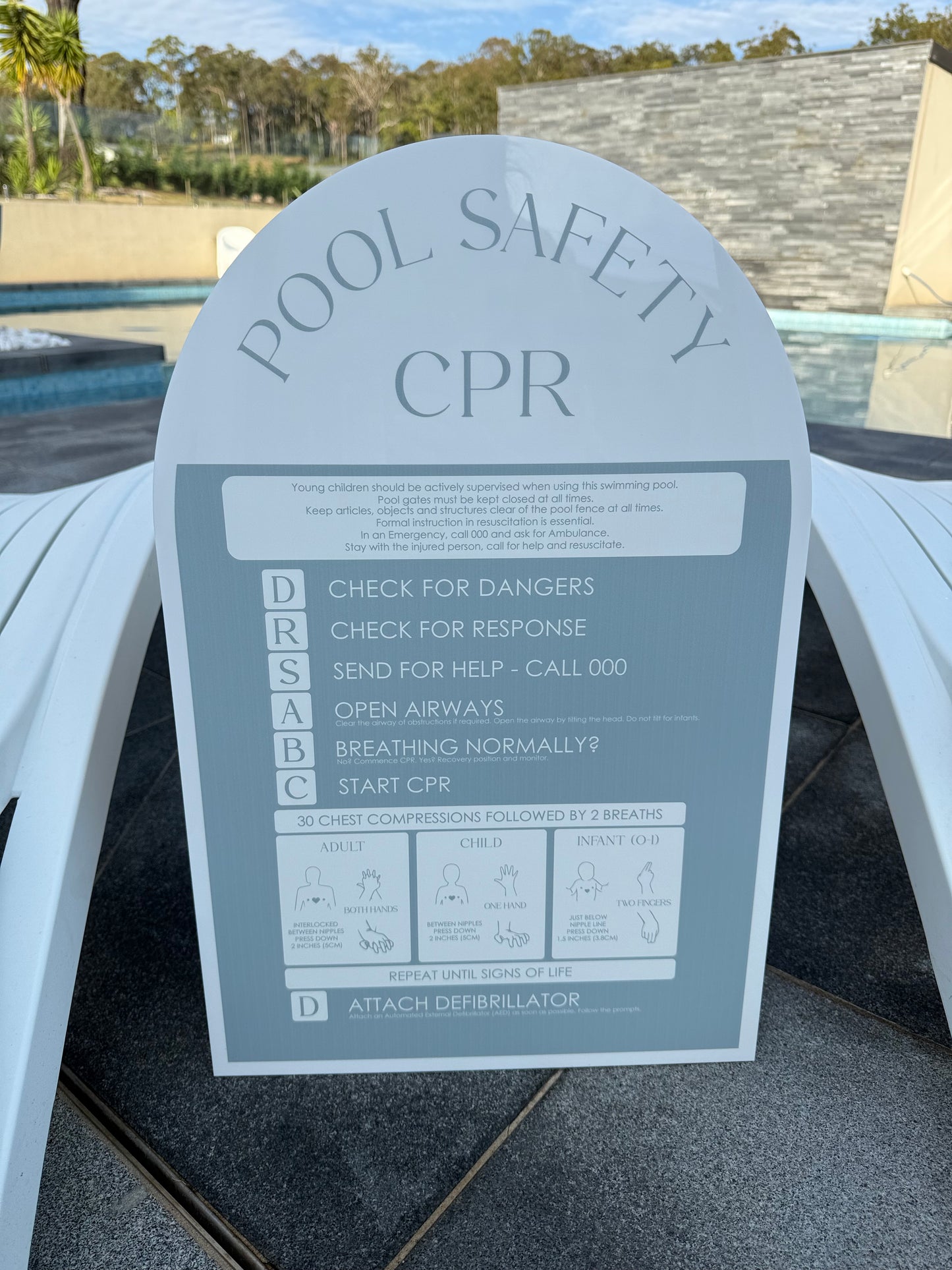 Double Sided Pool CPR Safety/Pool Rules Sign - Arch